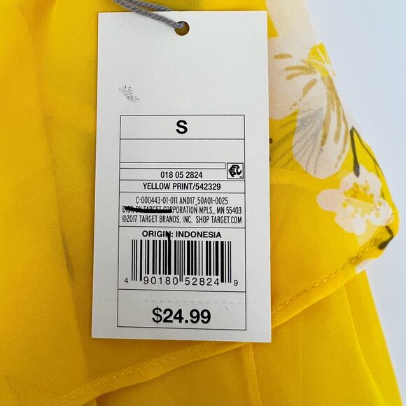 A NEW DAY Yellow Floral Asymmetrical High Low Ruffle Wrap Skirt Lined Women's S - Picture 8 of 11